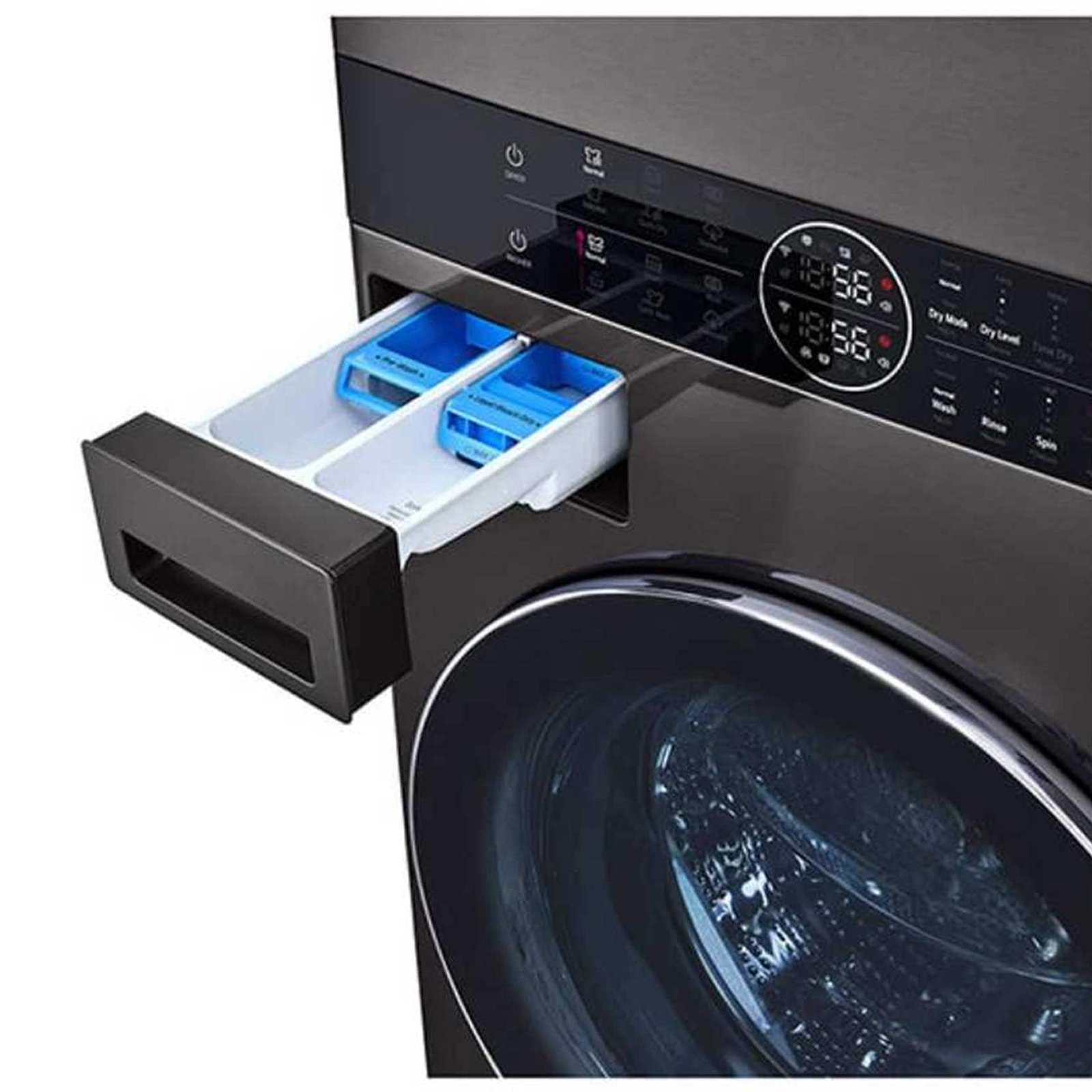 LG WashTower Stackable Front Loading Washing Machine W1S1CVK2EHM Black Steel 19kg And Dryer 16kg - Image 3