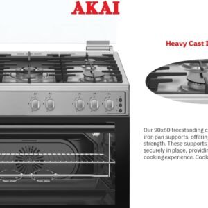 Alternative view of AKAI 90X60 Freestanding Gas Cooker With 5 Burner, Automatic Ignition & Full Safety, Cast Iron Pan Support, CRMA-960SCF