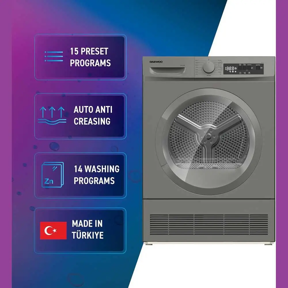 Daewoo Front Load Dryer 8 kg DW-DCD-8S15P - Image 3